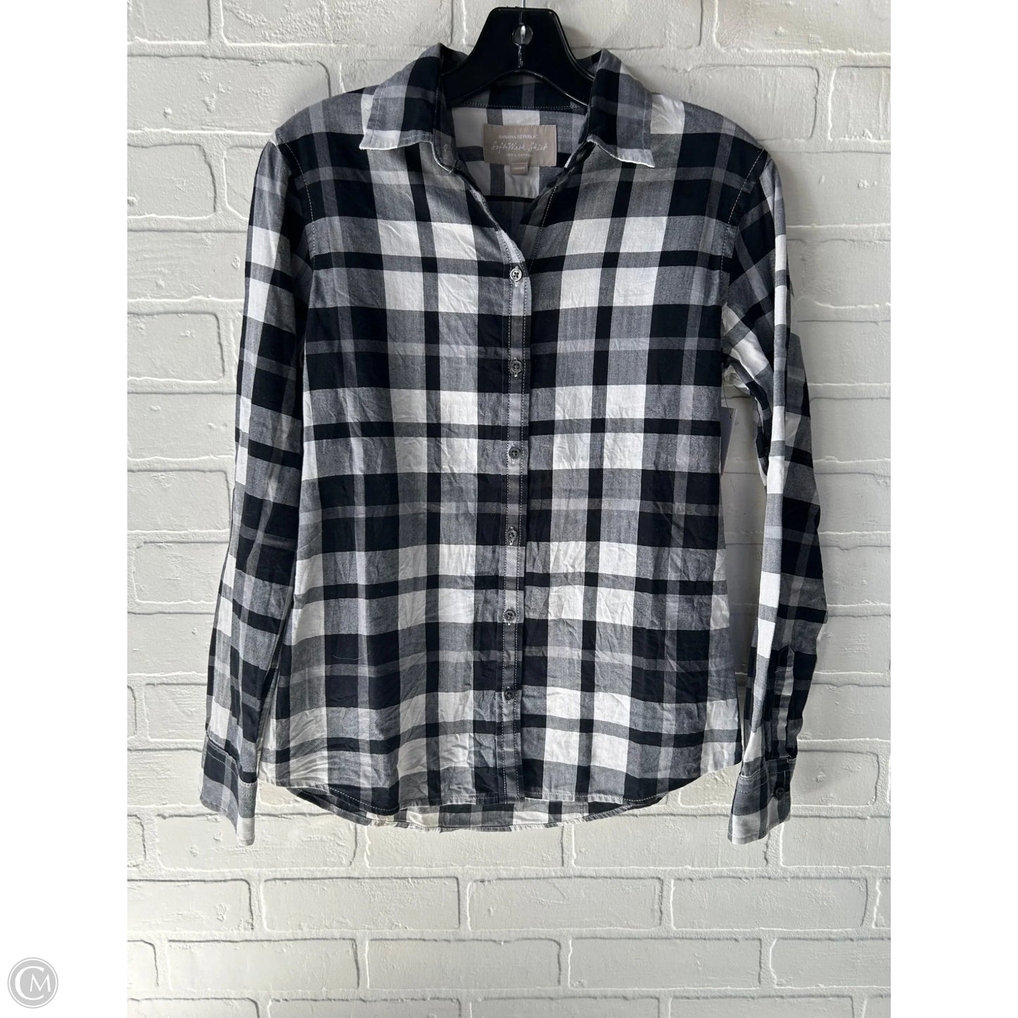 Top Long Sleeve By Banana Republic In Black & White, Size: Xs