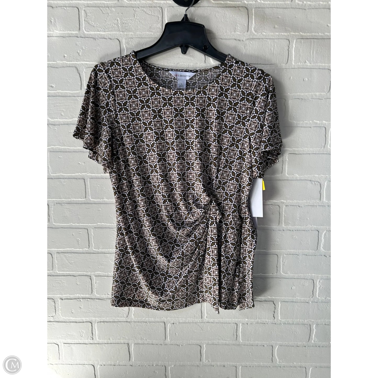 Top Short Sleeve By Liz Claiborne In Green & Tan, Size: S