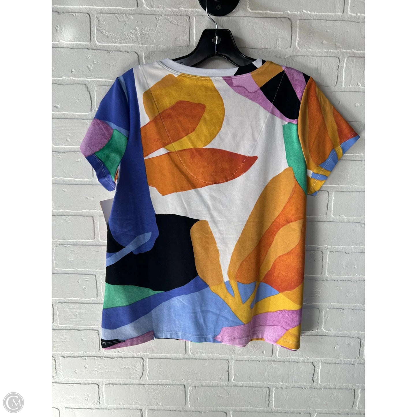 Top Short Sleeve By Chicos In Cream & Green, Size: M