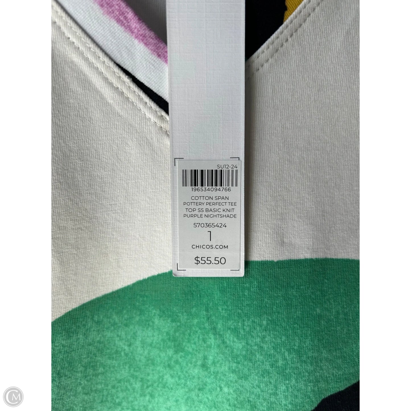 Top Short Sleeve By Chicos In Cream & Green, Size: M