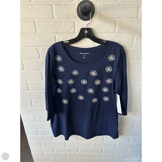 Top 3/4 Sleeve By Woman Within In Blue & Yellow, Size: M