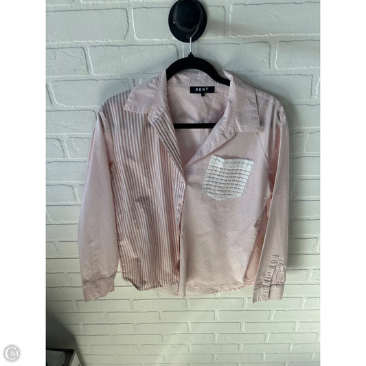 Top Long Sleeve By Dkny In Pink & White, Size: S