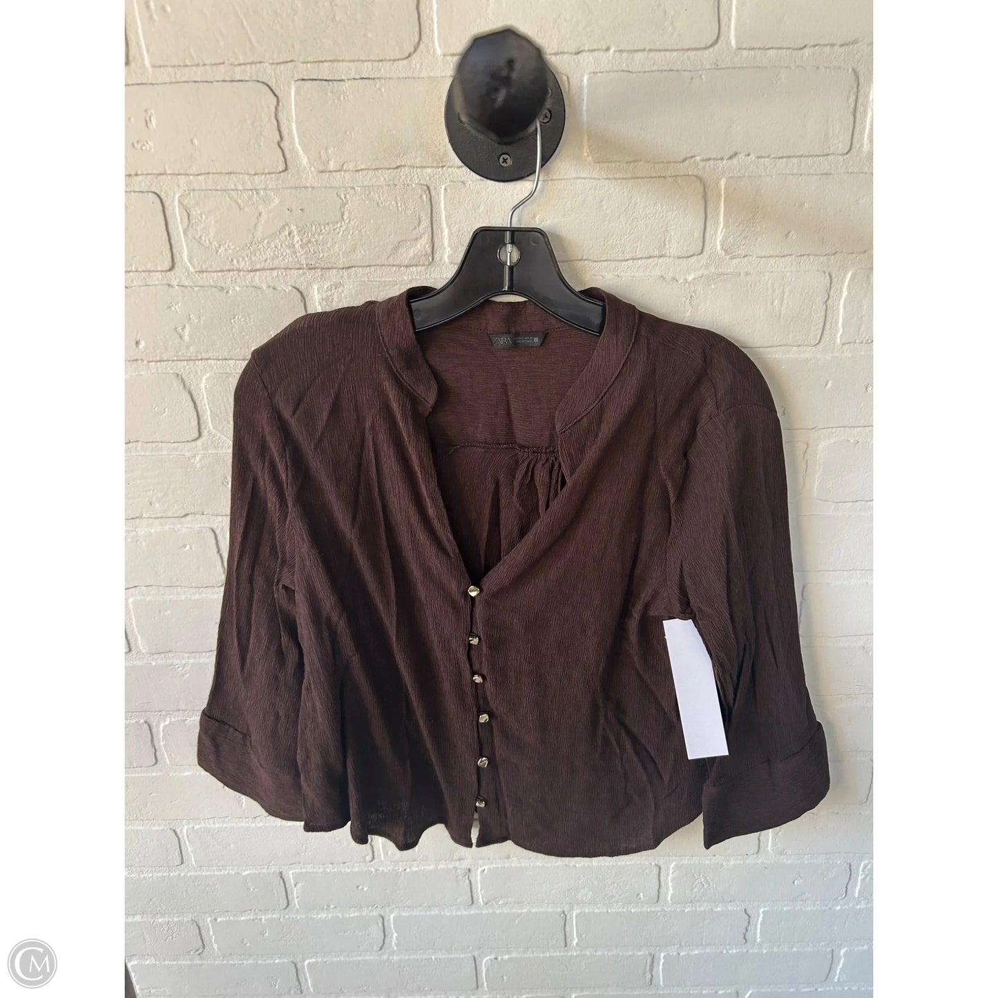 Top 3/4 Sleeve By Zara In Brown, Size: L