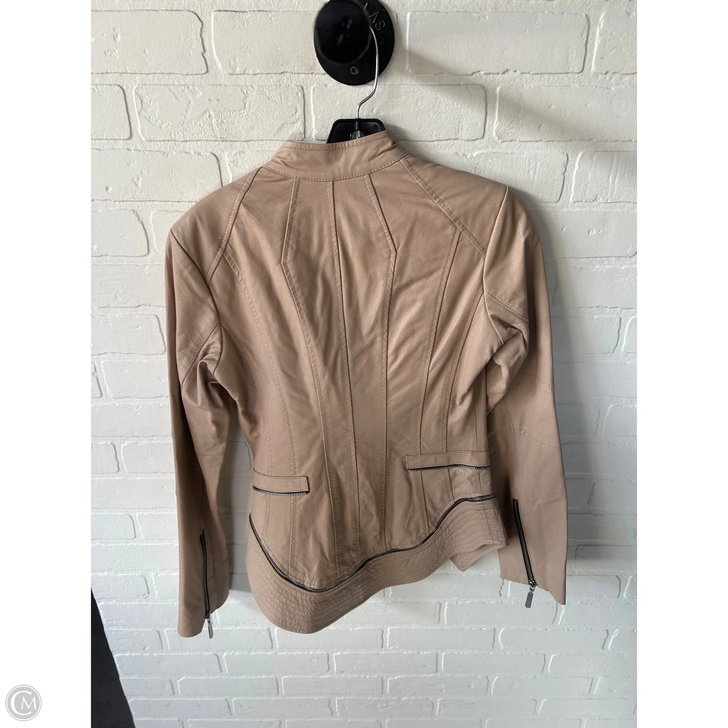 Jacket Moto Leather By Clothes Mentor In Tan, Size: Xs