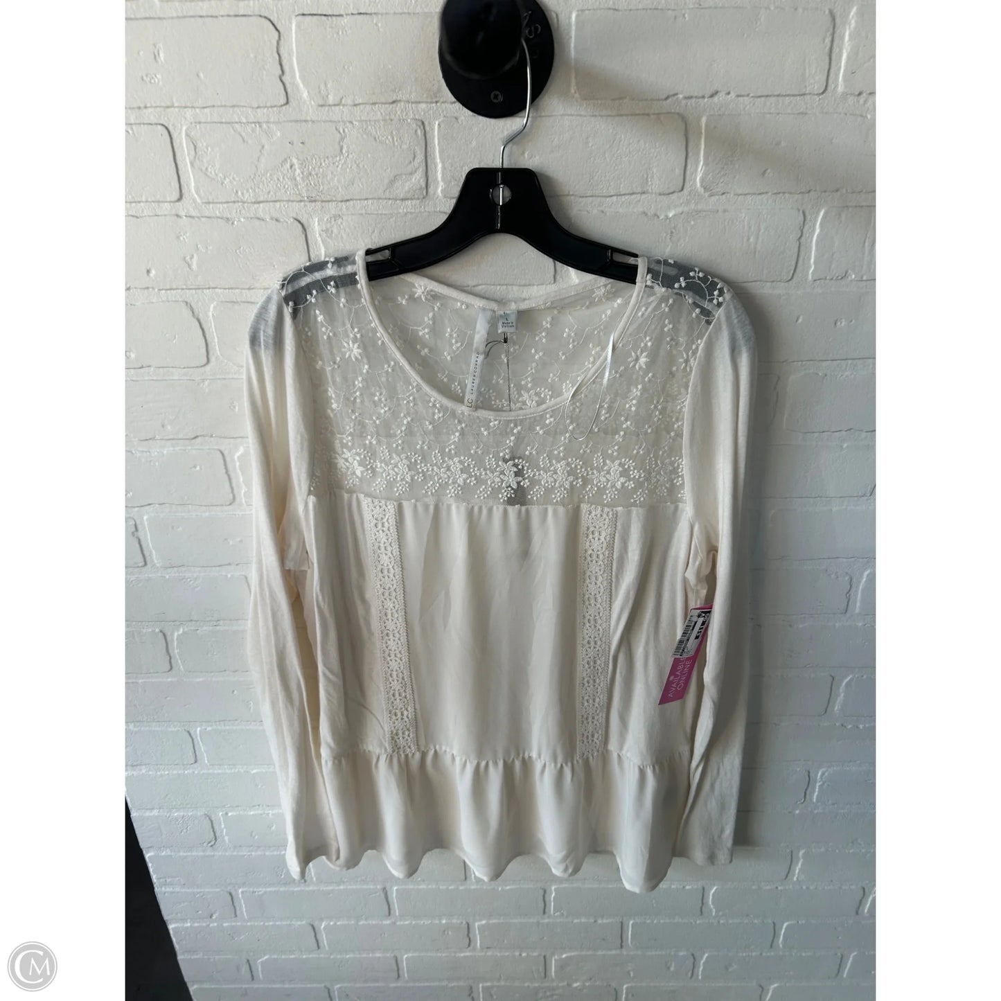Top Long Sleeve By Lc Lauren Conrad In Cream, Size: L