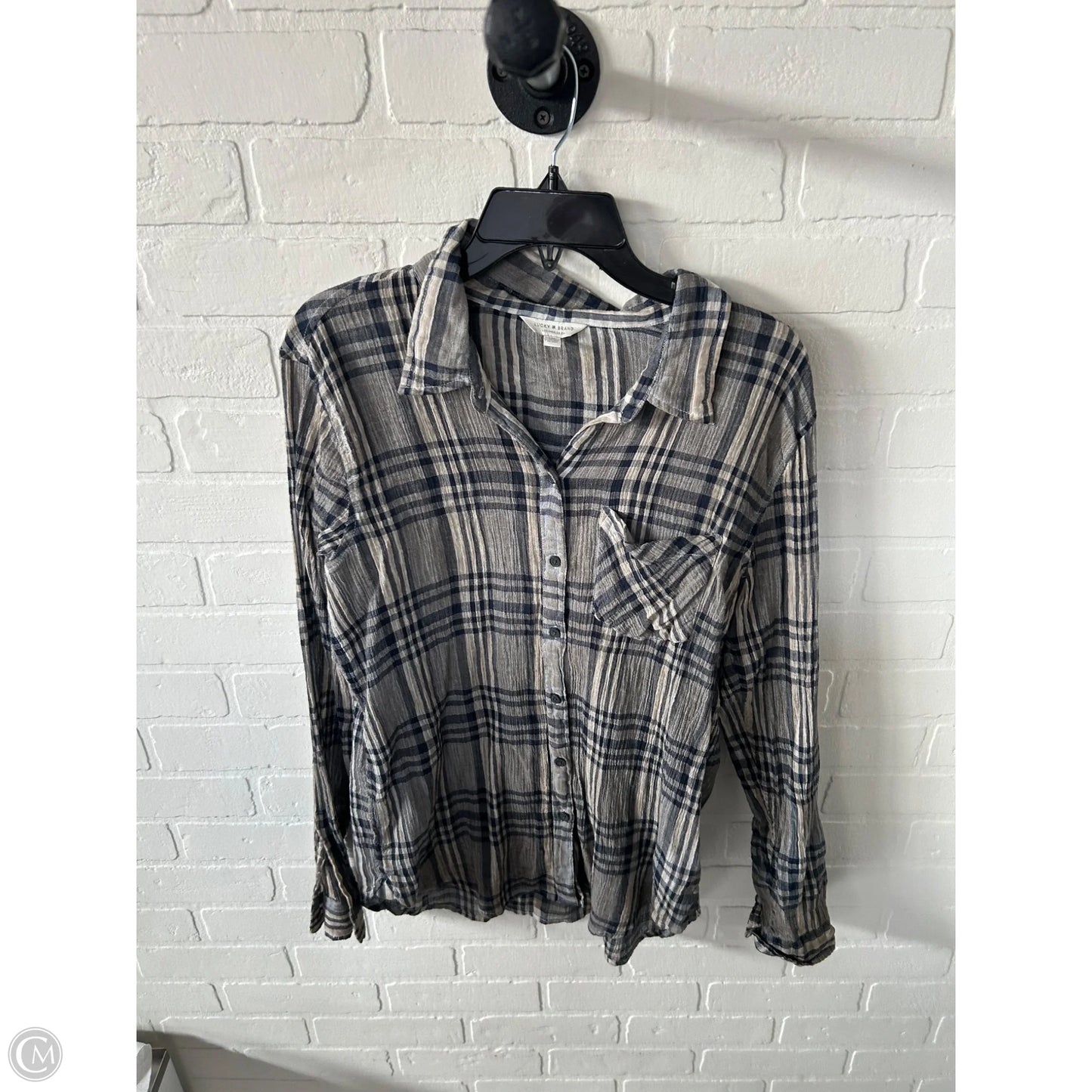 Top Long Sleeve By Lucky Brand In Blue & Tan, Size: L