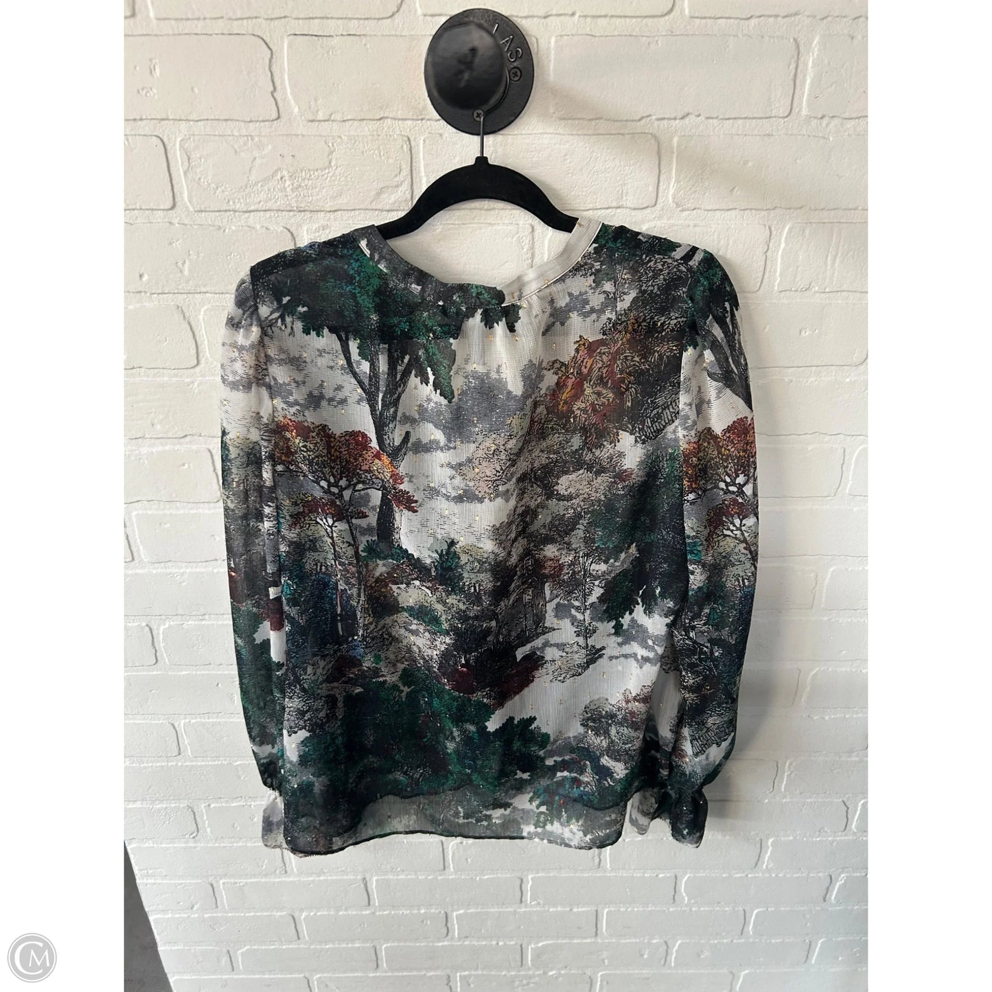 Top Long Sleeve By White House Black Market In Green & White, Size: M
