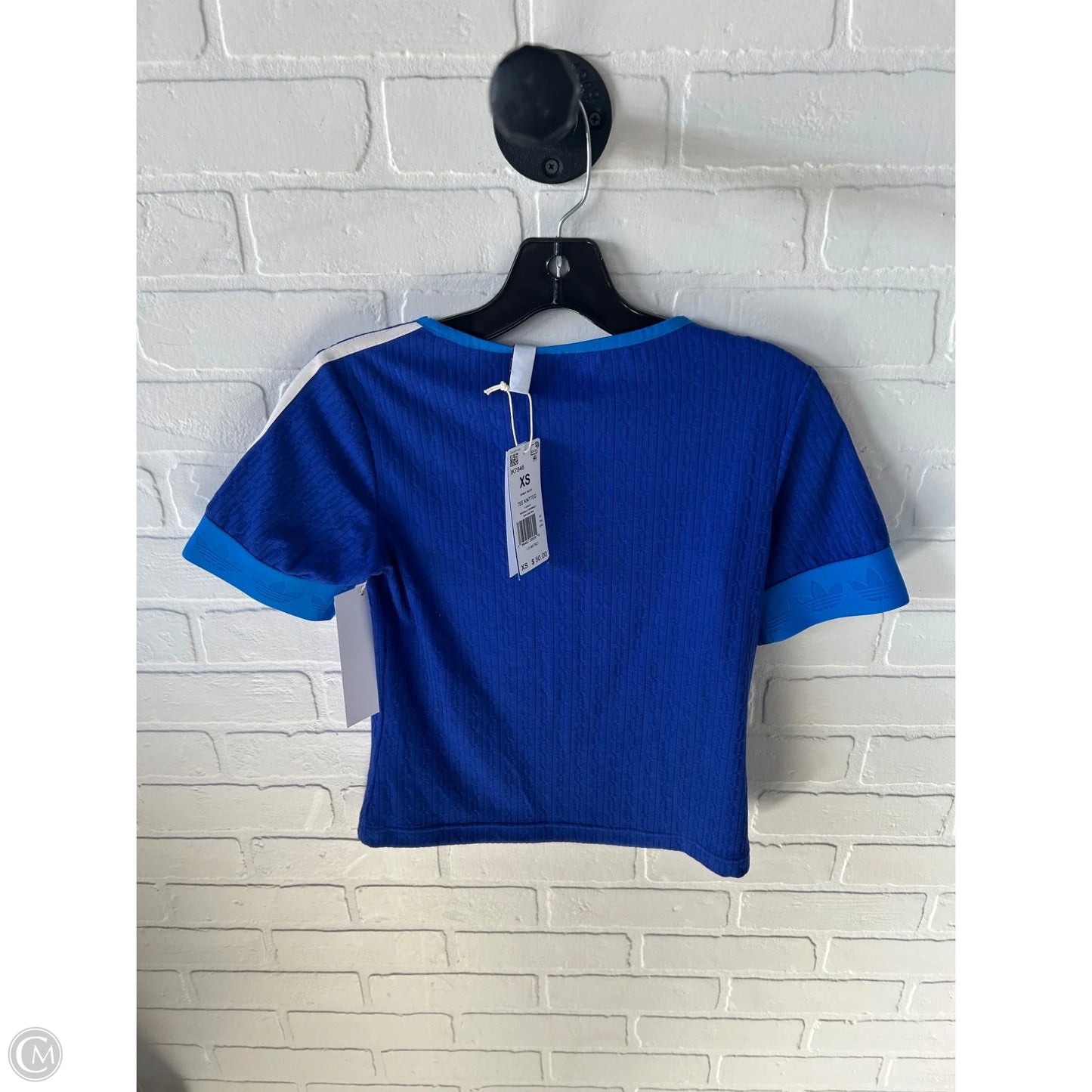 Athletic Top Short Sleeve By Adidas In Blue & White, Size: Xs