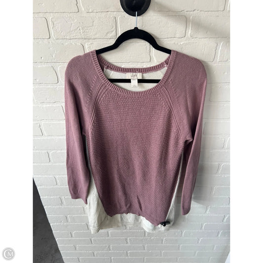 Sweater By Loft In Pink & White, Size: L
