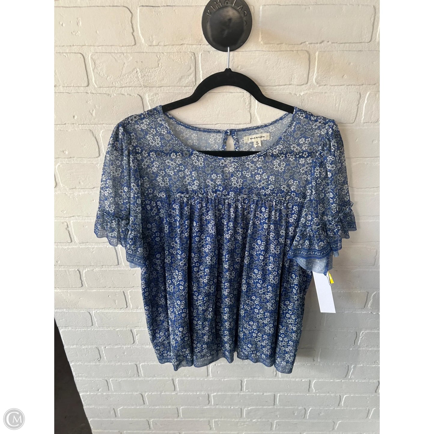 Top Short Sleeve By Max Studio In Blue & White, Size: 1x