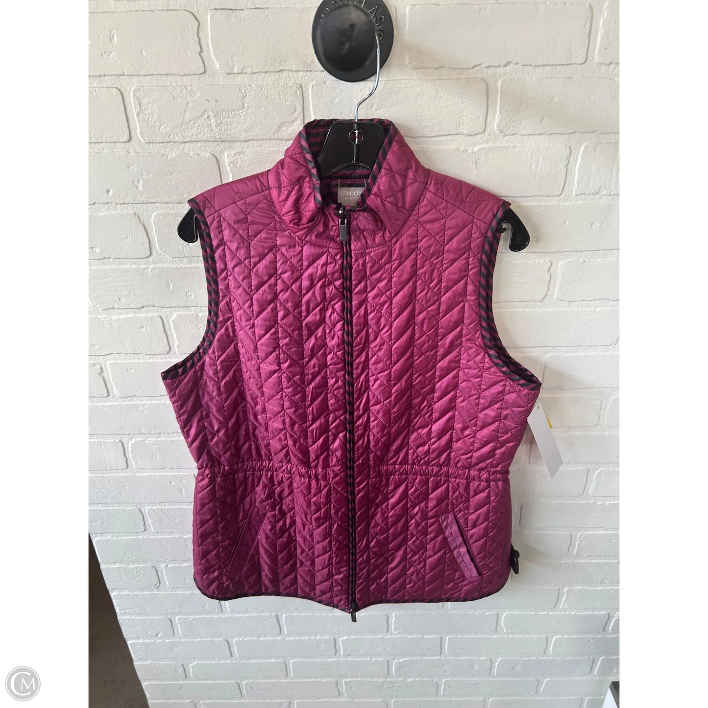 Vest Puffer & Quilted By Chicos In Black & Pink, Size: M