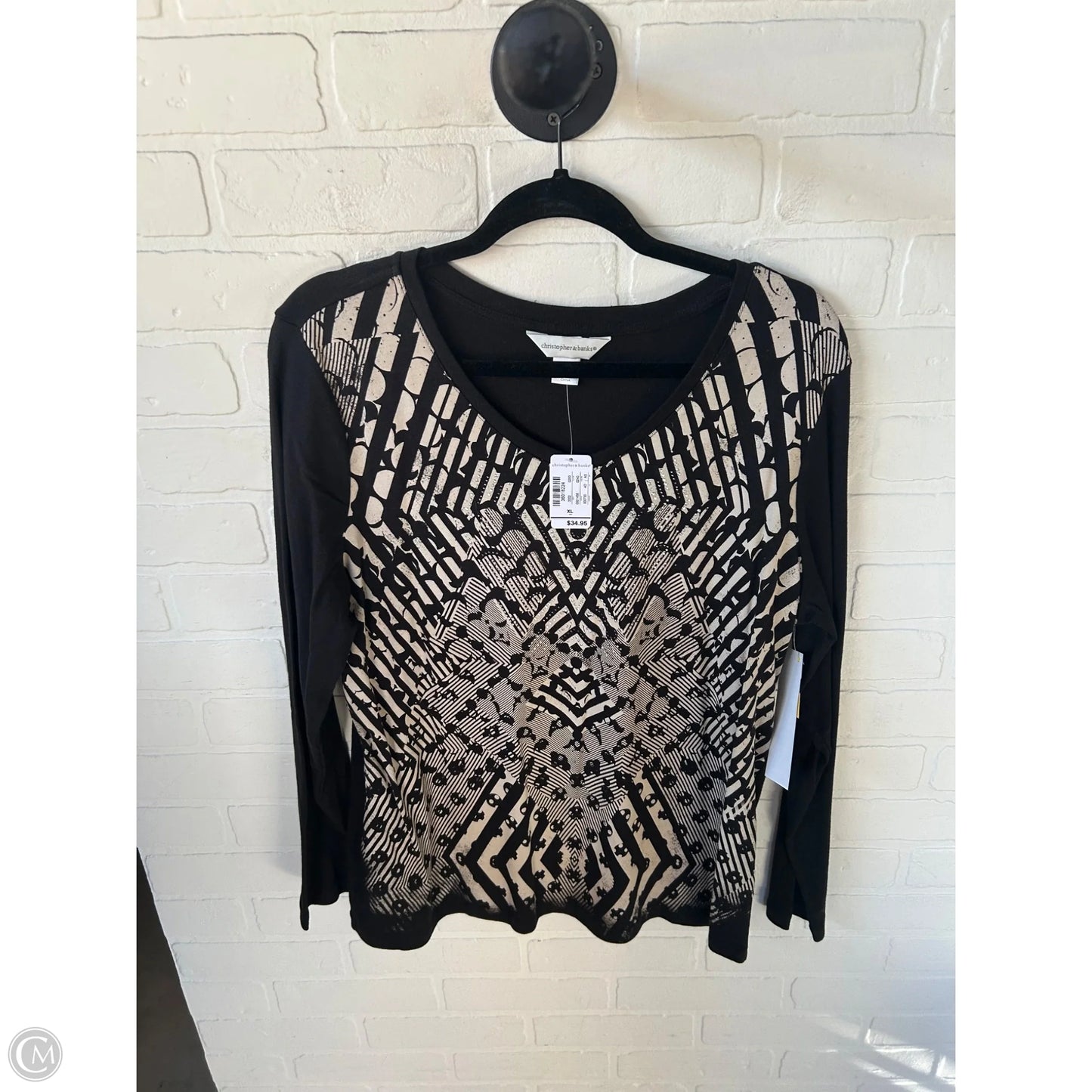 Top Long Sleeve By Christopher And Banks In Black & Tan, Size: Xl