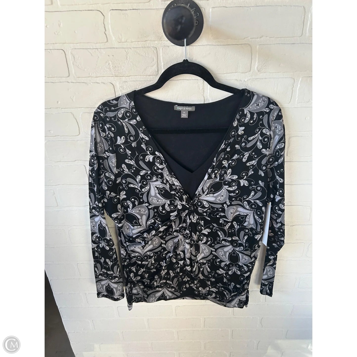 Top Long Sleeve By Apt 9 In Black & Grey, Size: 1x