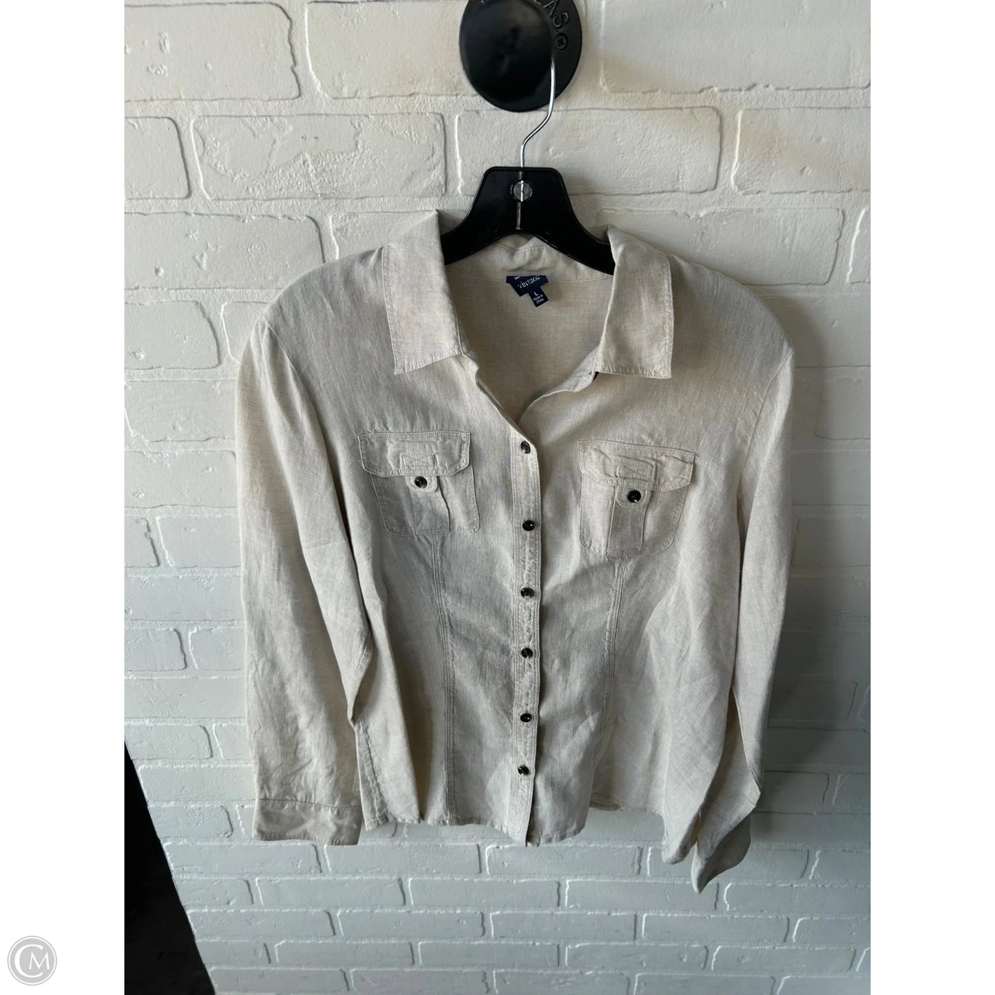 Top Long Sleeve By Cmb In Tan, Size: L