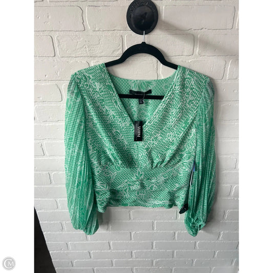 Top Long Sleeve By White House Black Market In Green & White, Size: M