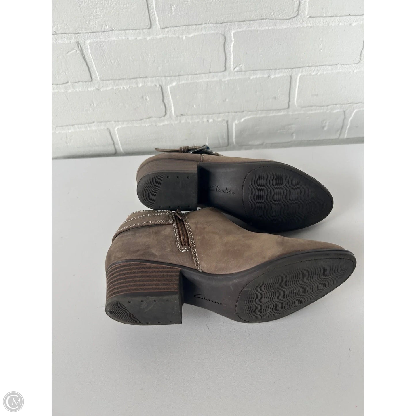 Boots Ankle Heels By Clarks In Brown, Size: 7