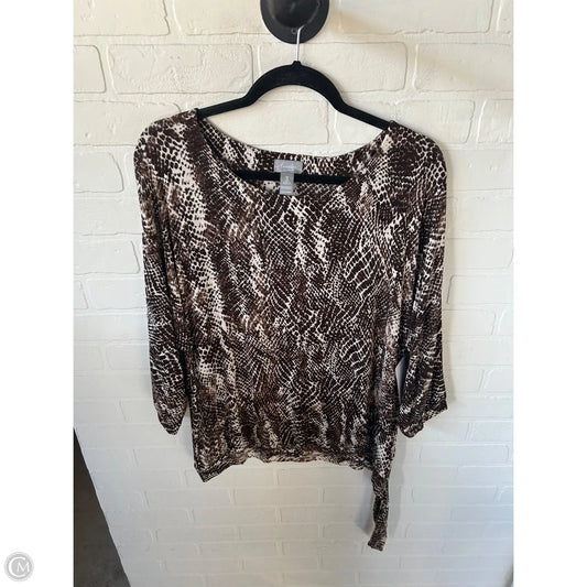 Top 3/4 Sleeve By Chicos In Brown & Cream, Size: Xl