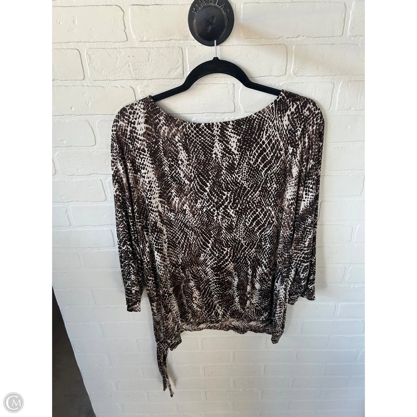 Top 3/4 Sleeve By Chicos In Brown & Cream, Size: Xl