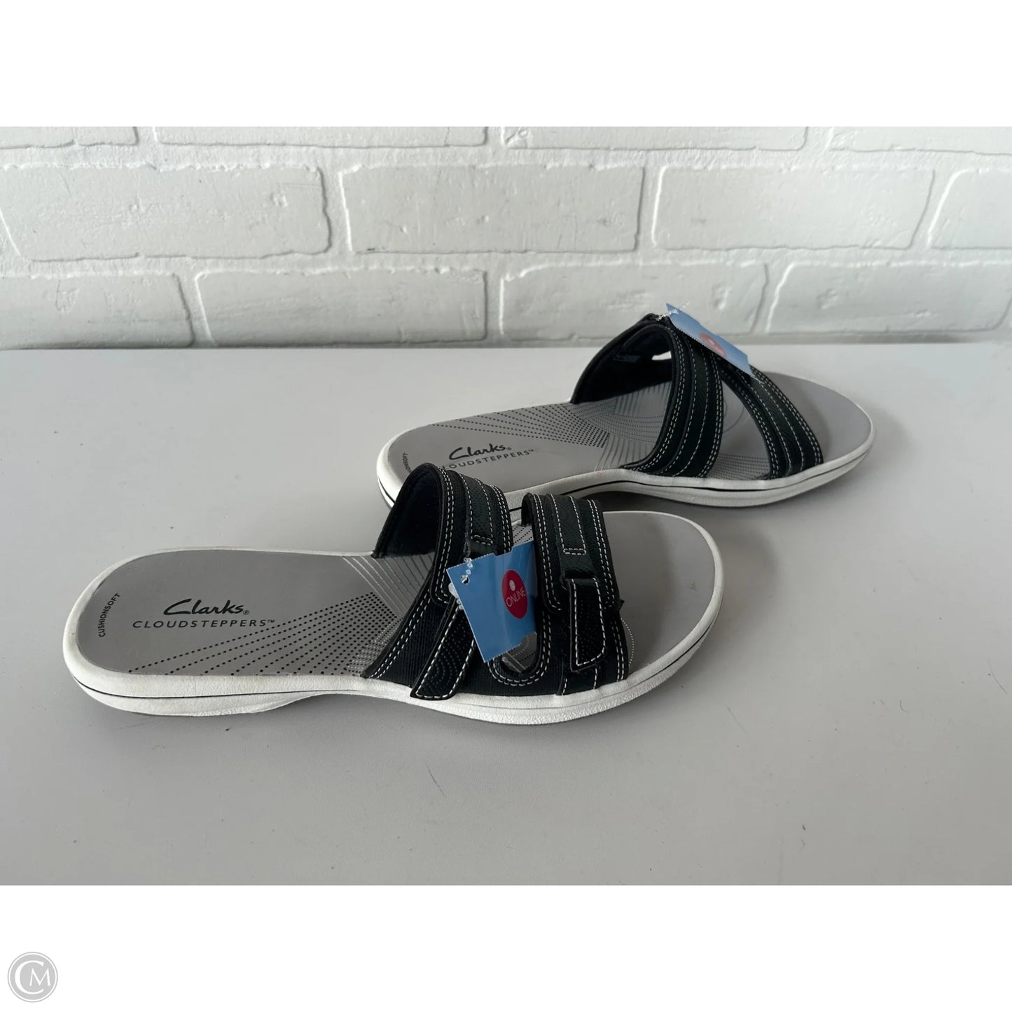 Sandals Flats By Clarks In Black & Grey, Size: 9