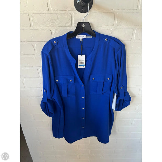Top 3/4 Sleeve By Calvin Klein In Blue, Size: Xl