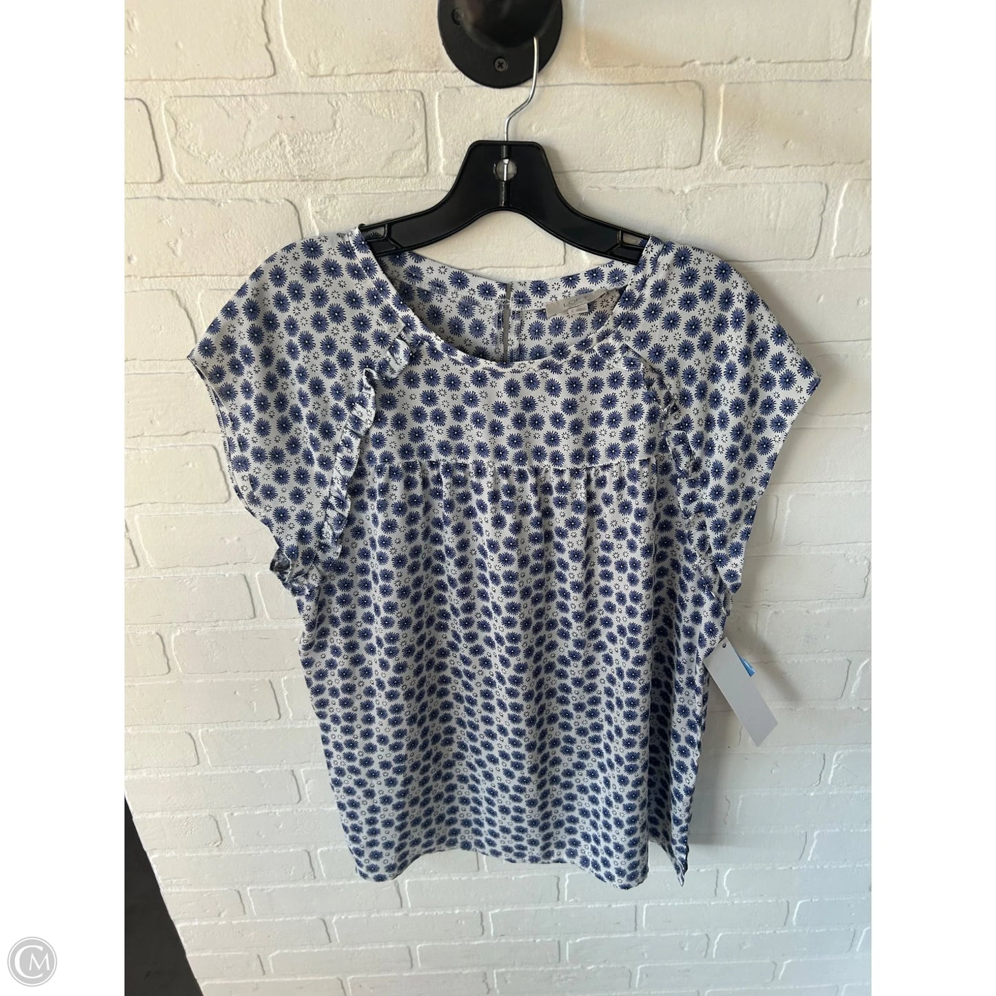 Top Short Sleeve By Loft In Blue & White, Size: L