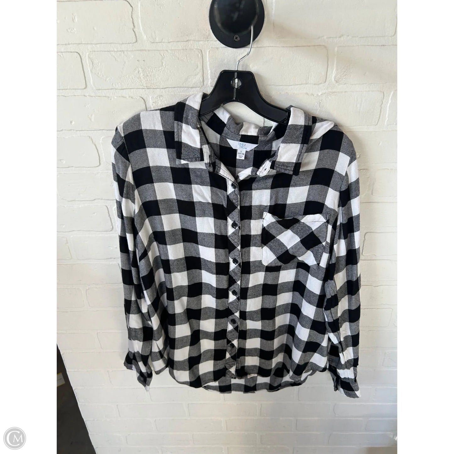 Top Long Sleeve By Time And Tru In Black & White, Size: L