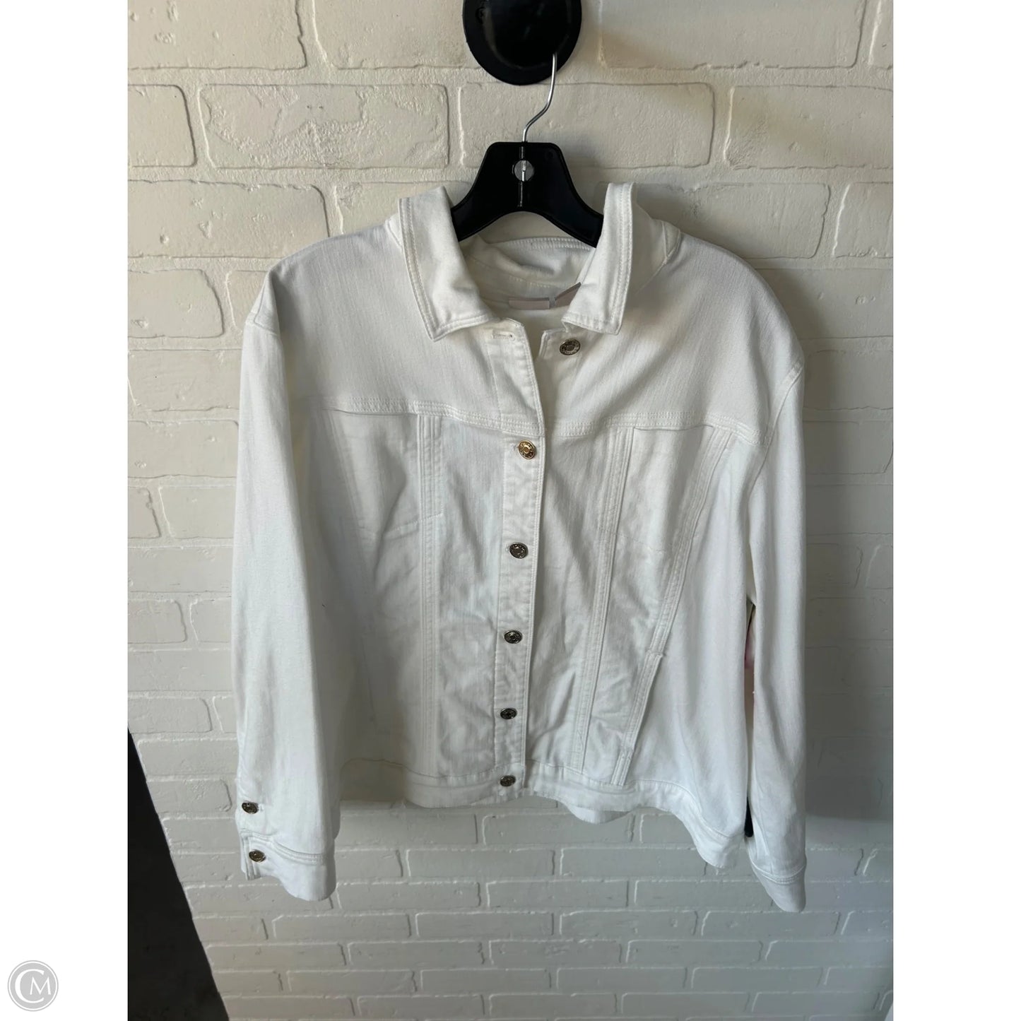 Jacket Denim By Chicos In White Denim, Size: 2x