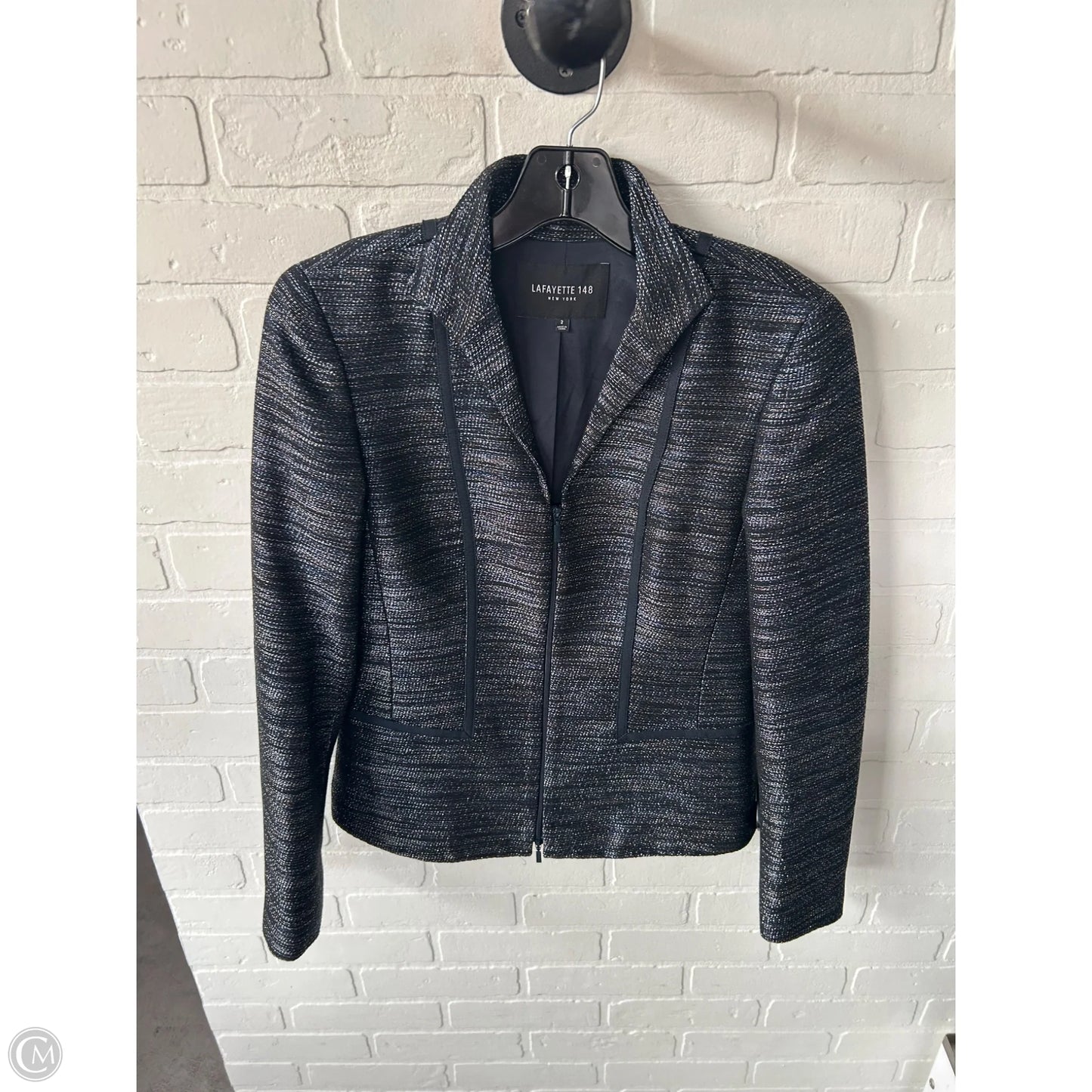 Blazer Designer By Lafayette 148 In Black & Blue, Size: Xs