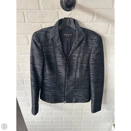 Blazer Designer By Lafayette 148 In Black & Blue, Size: Xs