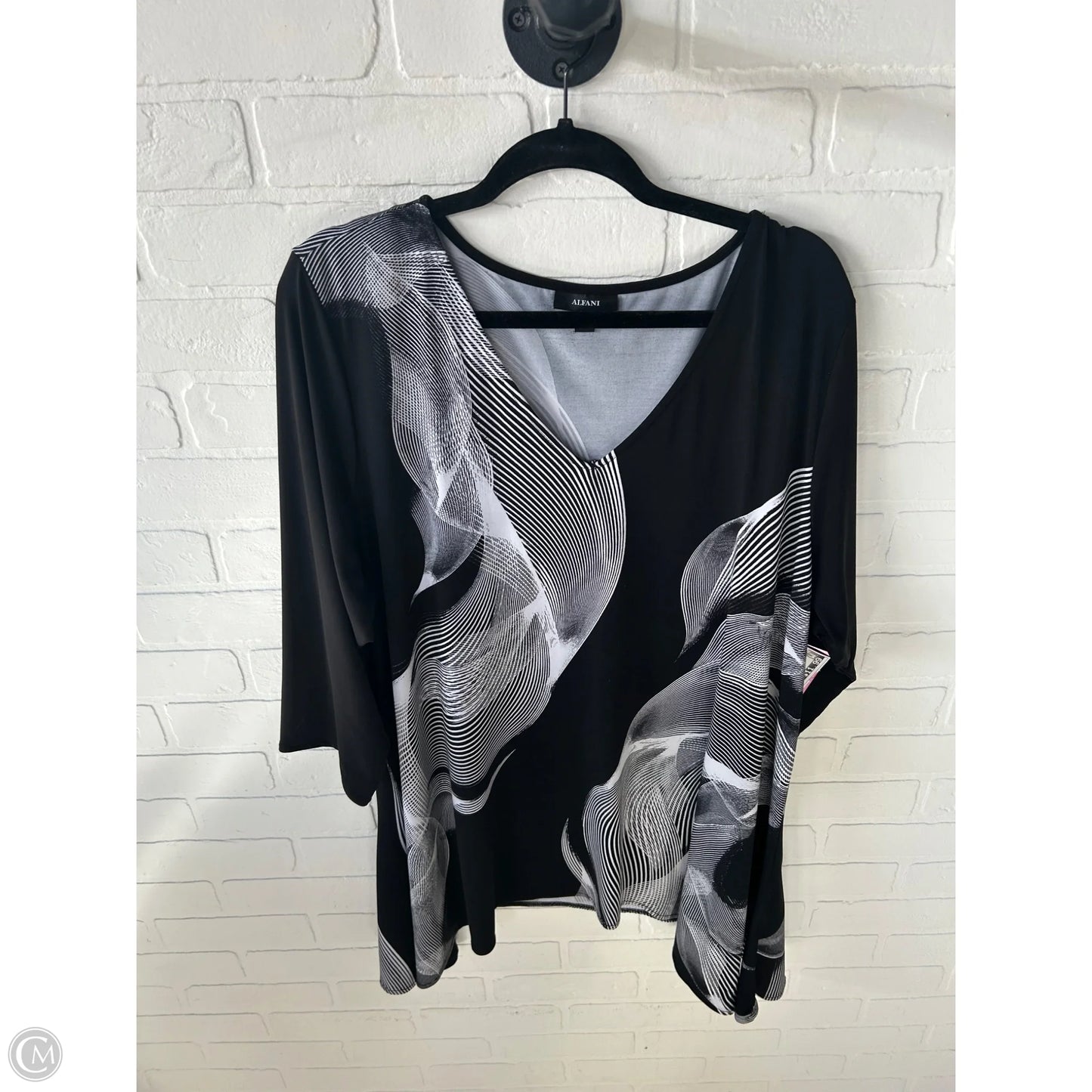 Top 3/4 Sleeve By Alfani In Black & White, Size: 3x