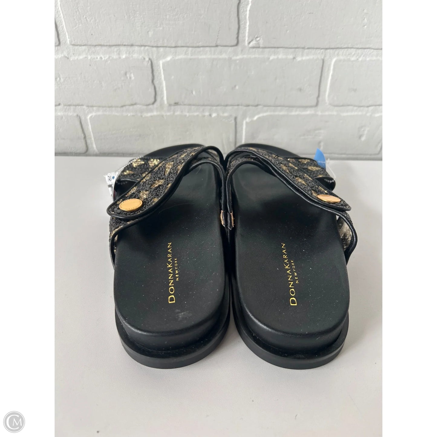 Sandals Flats By Donna Karan In Black & Gold, Size: 8.5