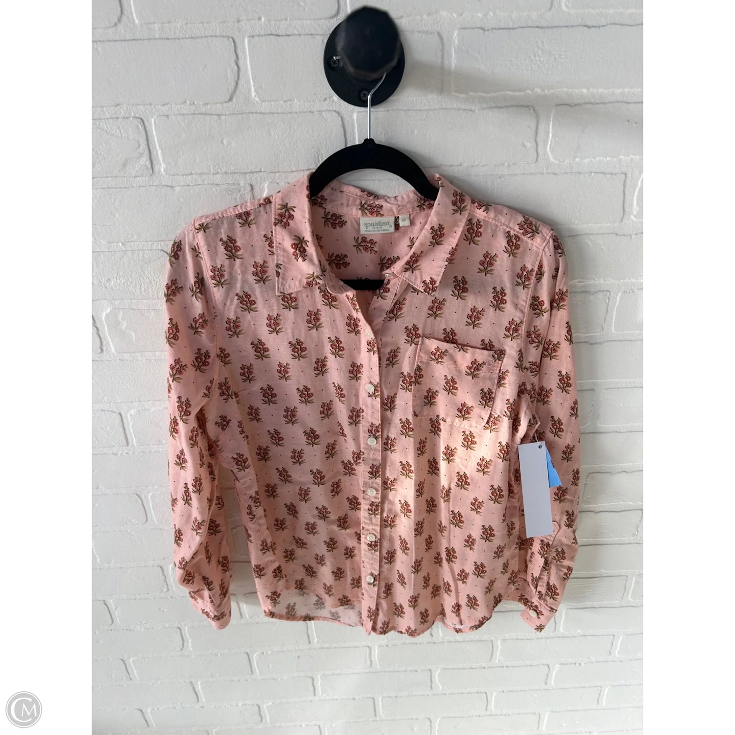 Top Long Sleeve By Spartina In Pink & Tan, Size: M
