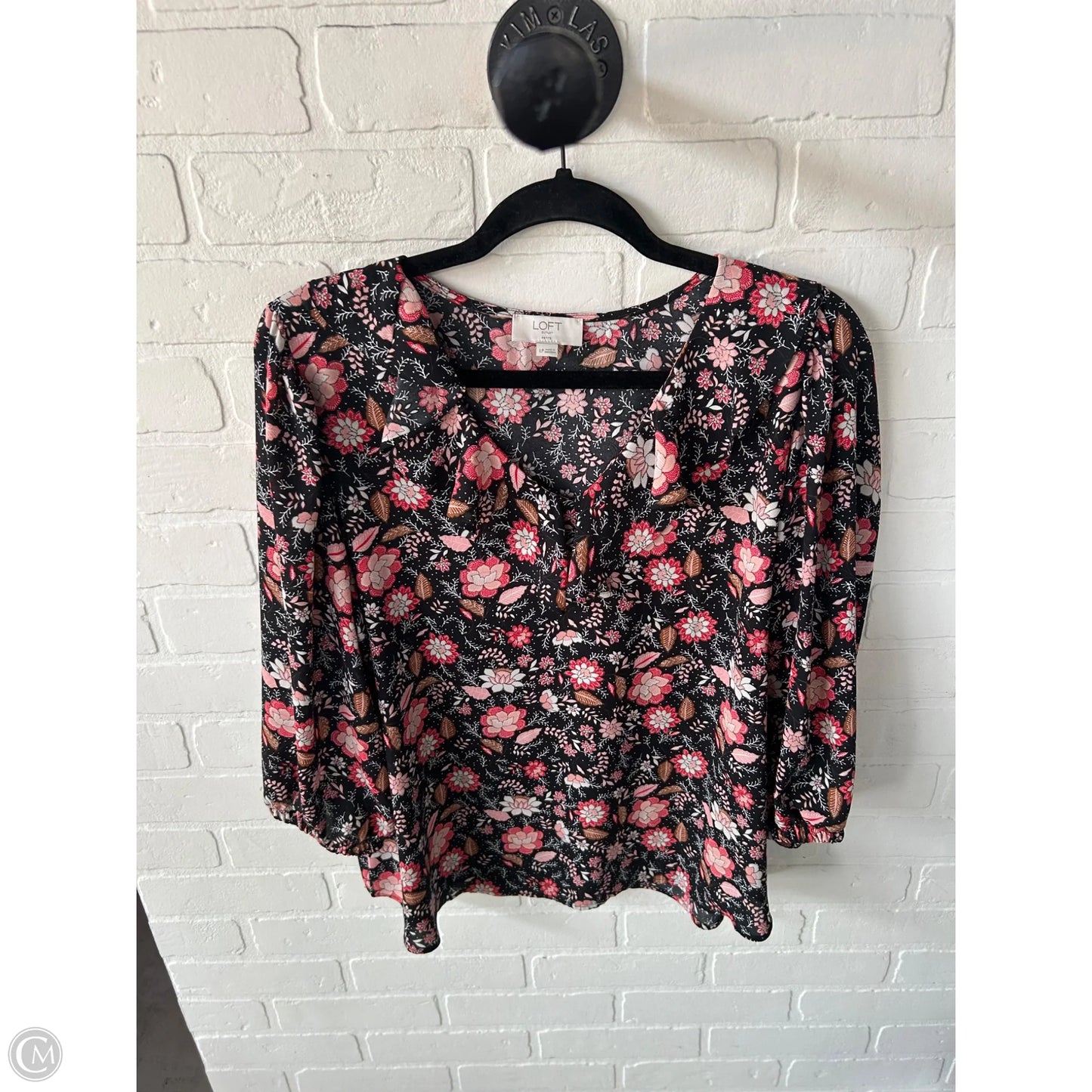 Top 3/4 Sleeve By Loft In Black & Pink, Size: Lp