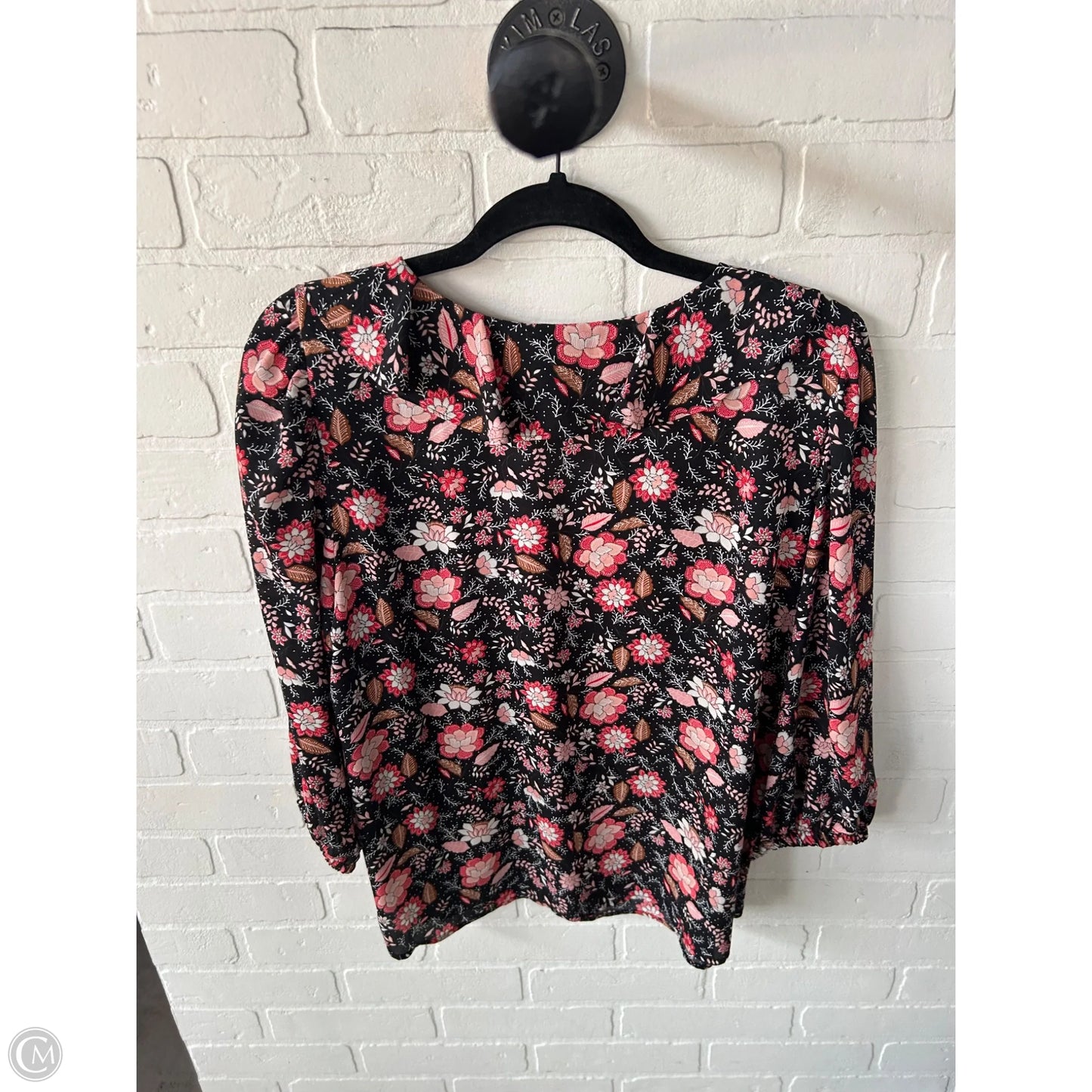 Top 3/4 Sleeve By Loft In Black & Pink, Size: Lp