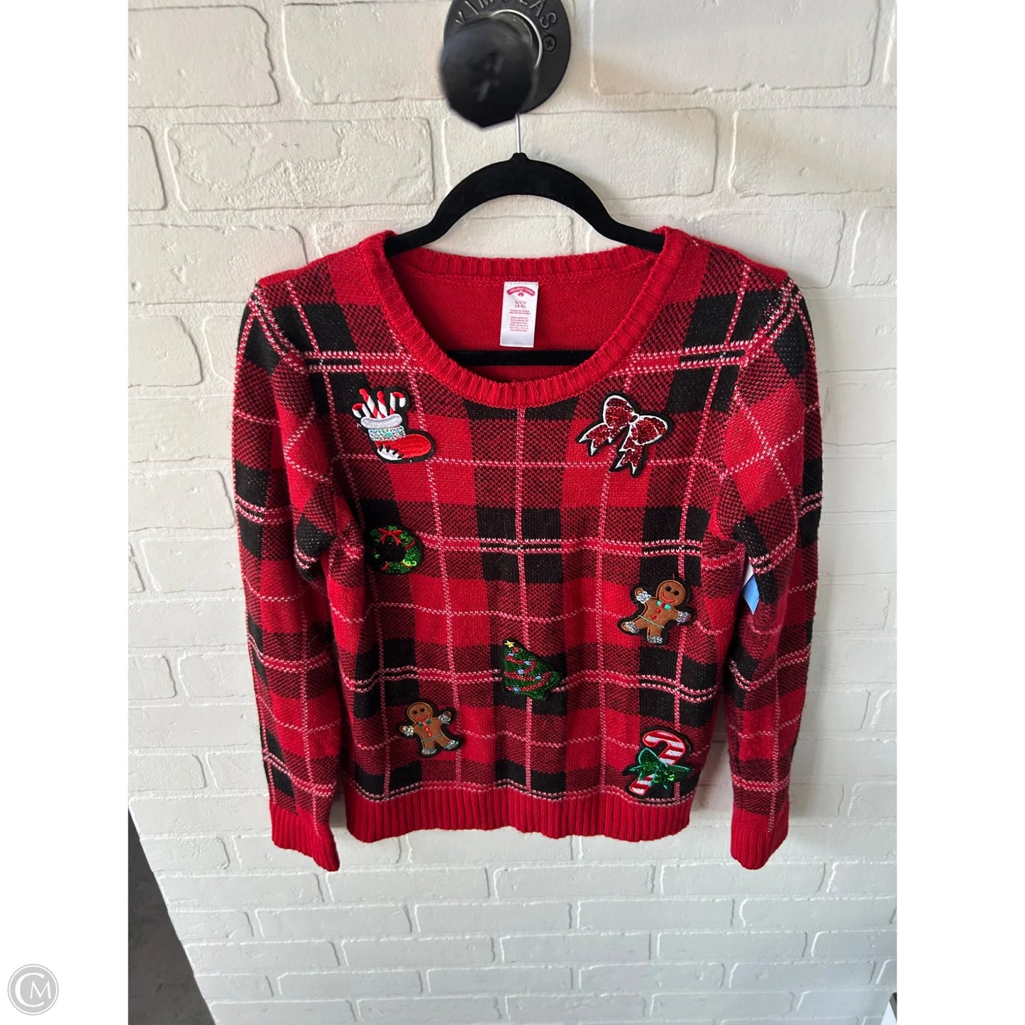 Sweater By Holiday Time In Black & Red, Size: S