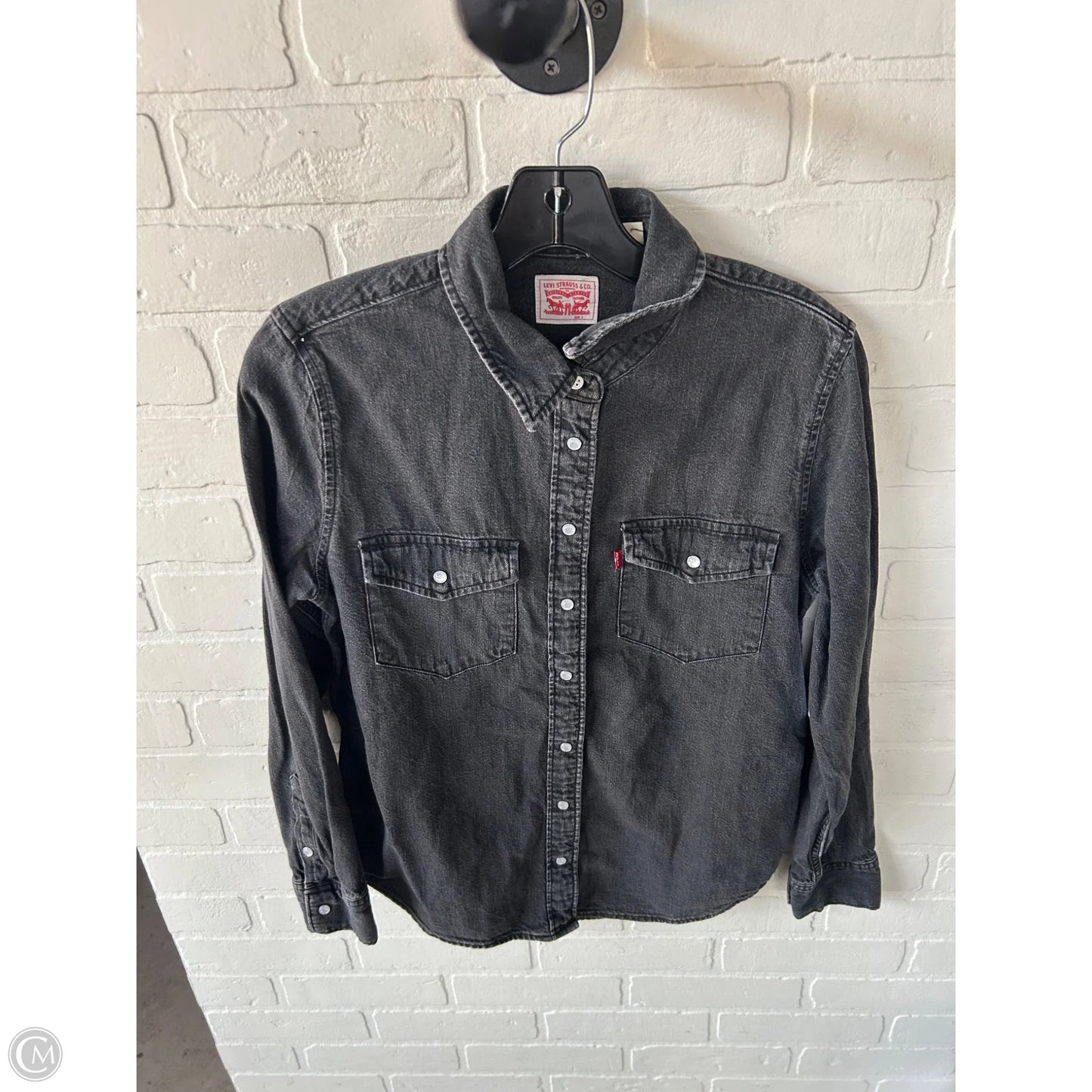 Top Long Sleeve By Levis In Black Denim, Size: S