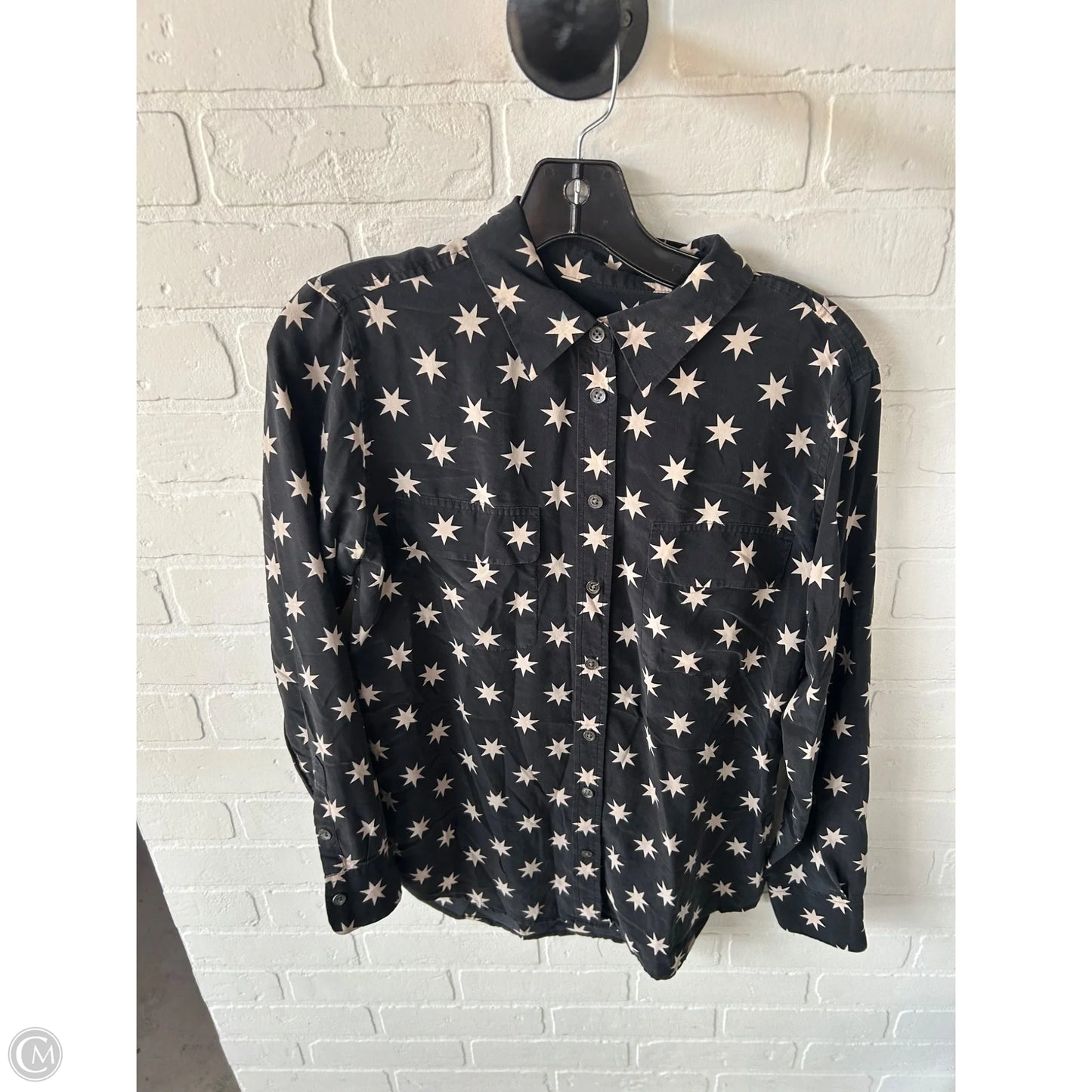 Top Long Sleeve By Equipment In Black & Tan, Size: S