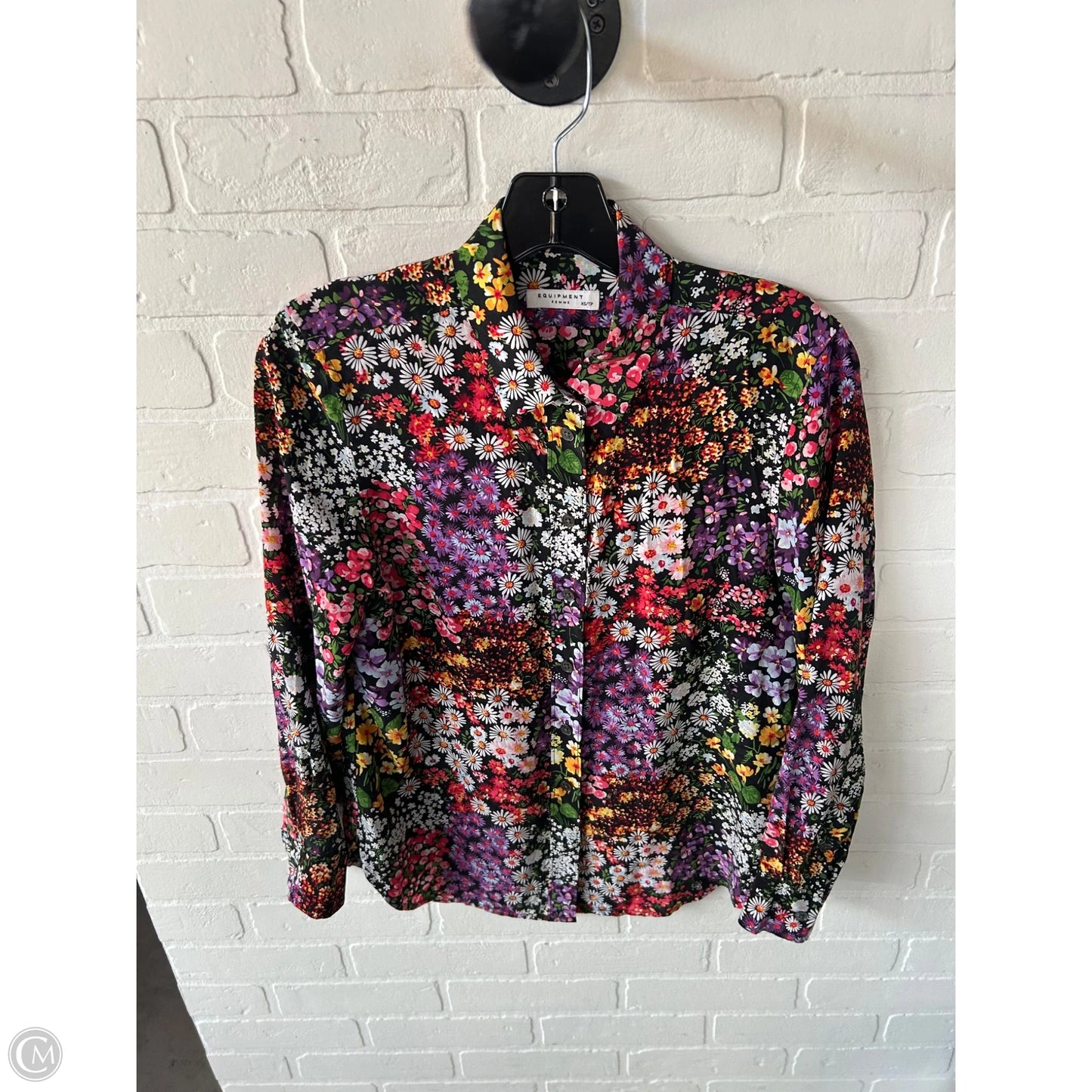 Top Long Sleeve By Equipment In Black & Purple, Size: Xs