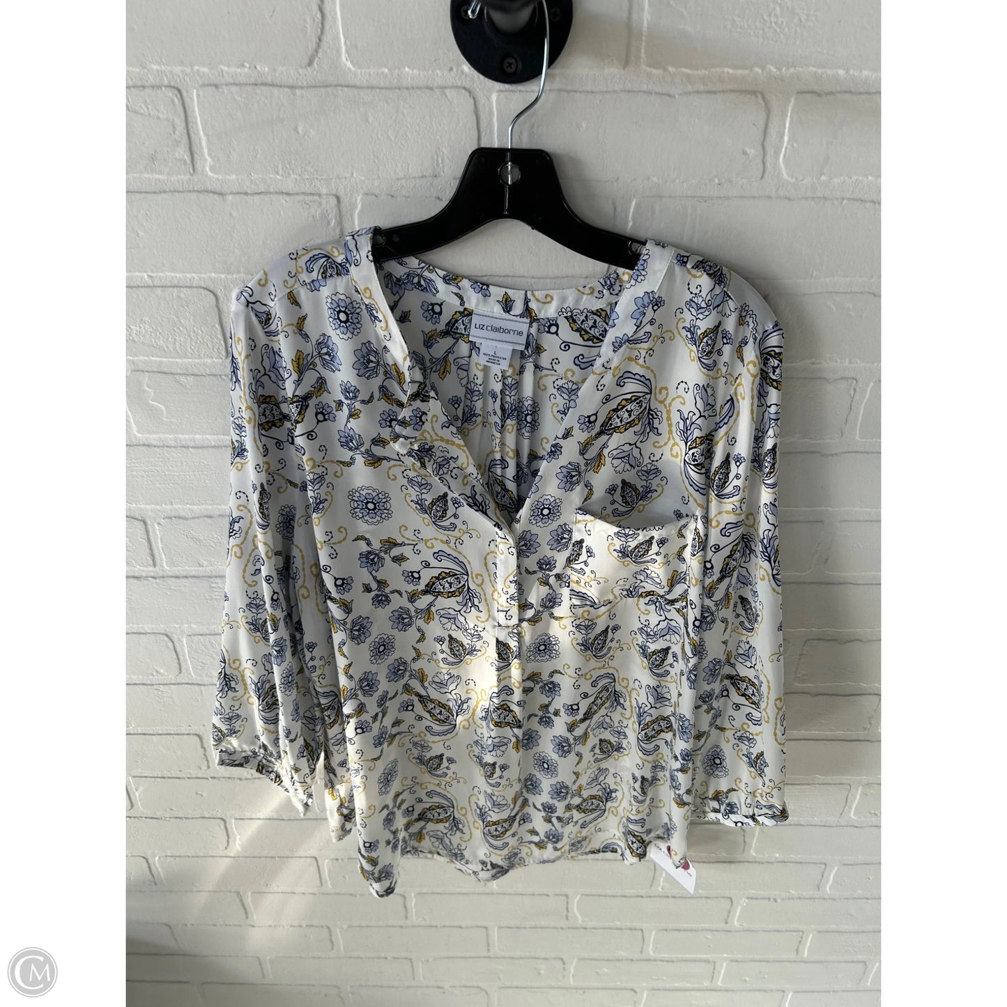 Top 3/4 Sleeve By Liz Claiborne In Blue & White, Size: L