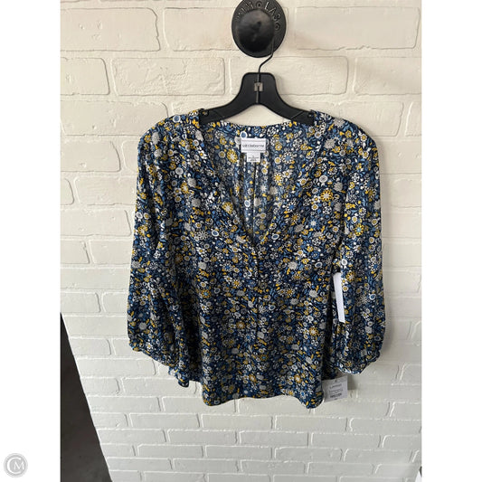 Top Long Sleeve By Liz Claiborne In Blue & Yellow, Size: L