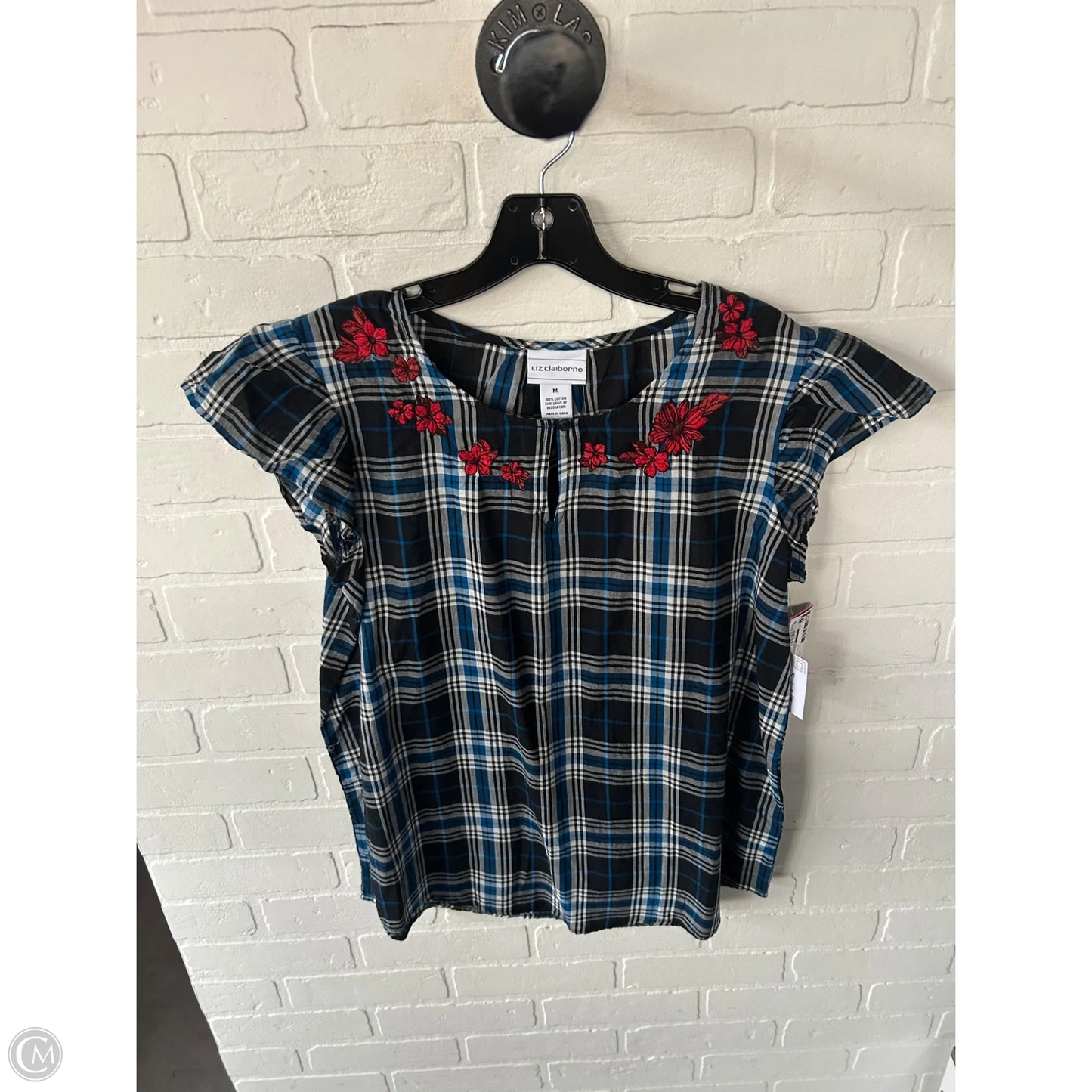 Top Short Sleeve By Liz Claiborne In Black & Blue, Size: M