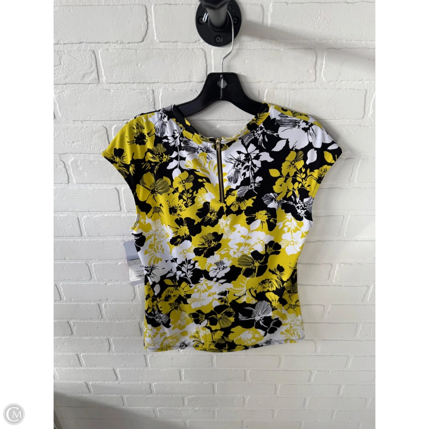 Top Short Sleeve By Liz Claiborne In Black & Yellow, Size: M