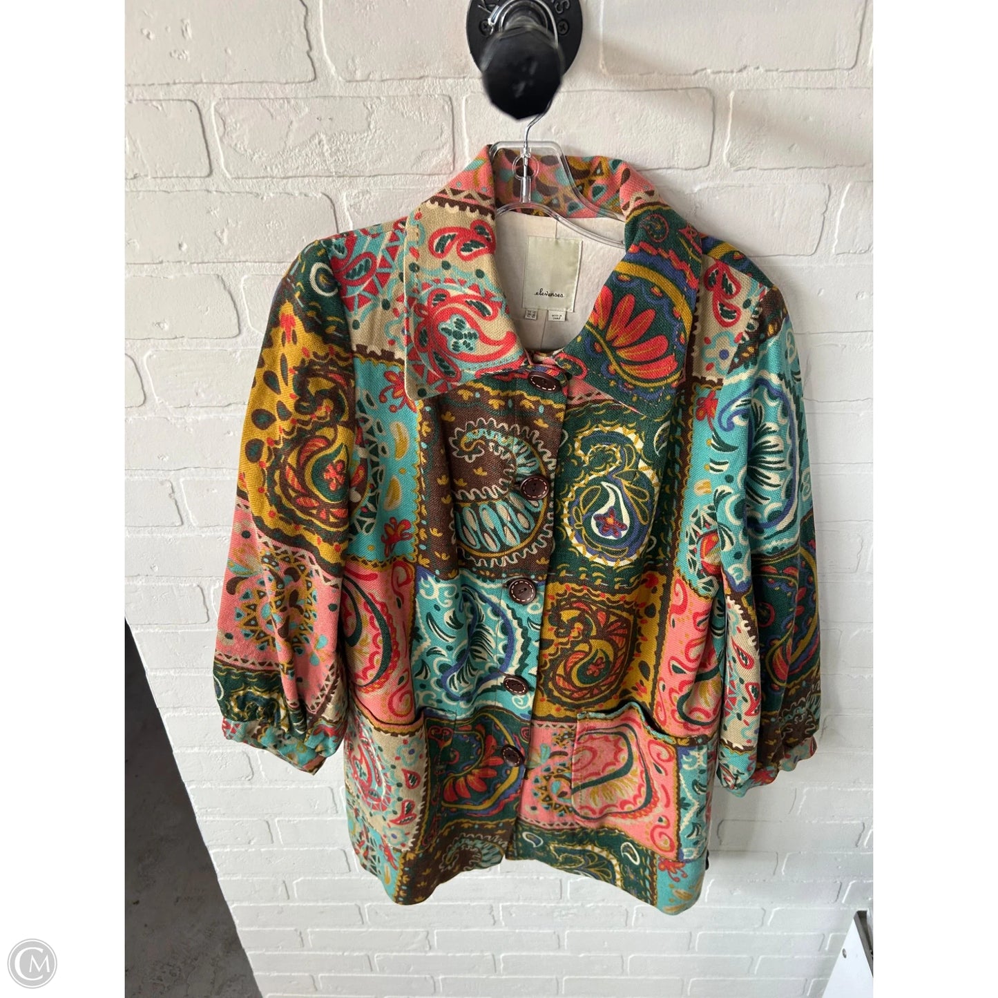 Coat Peacoat By Elevenses In Blue & Pink, Size: L