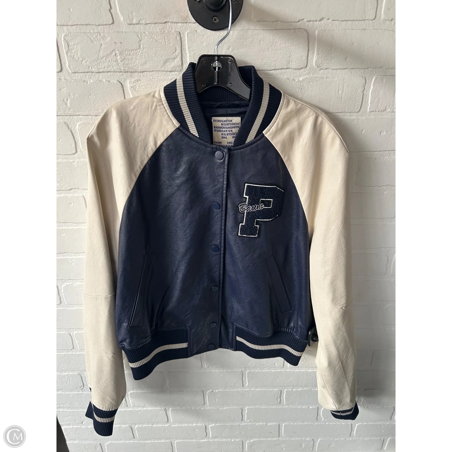 Jacket Moto By Baum Und Pferdgarten In Blue & Cream, Size: S