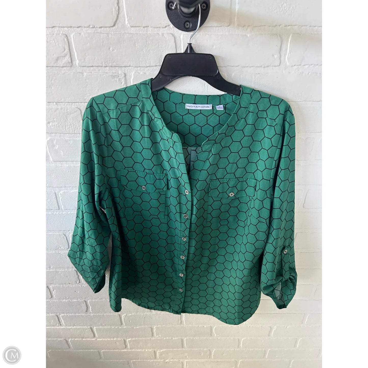 Top Long Sleeve By Notations In Black & Green, Size: L