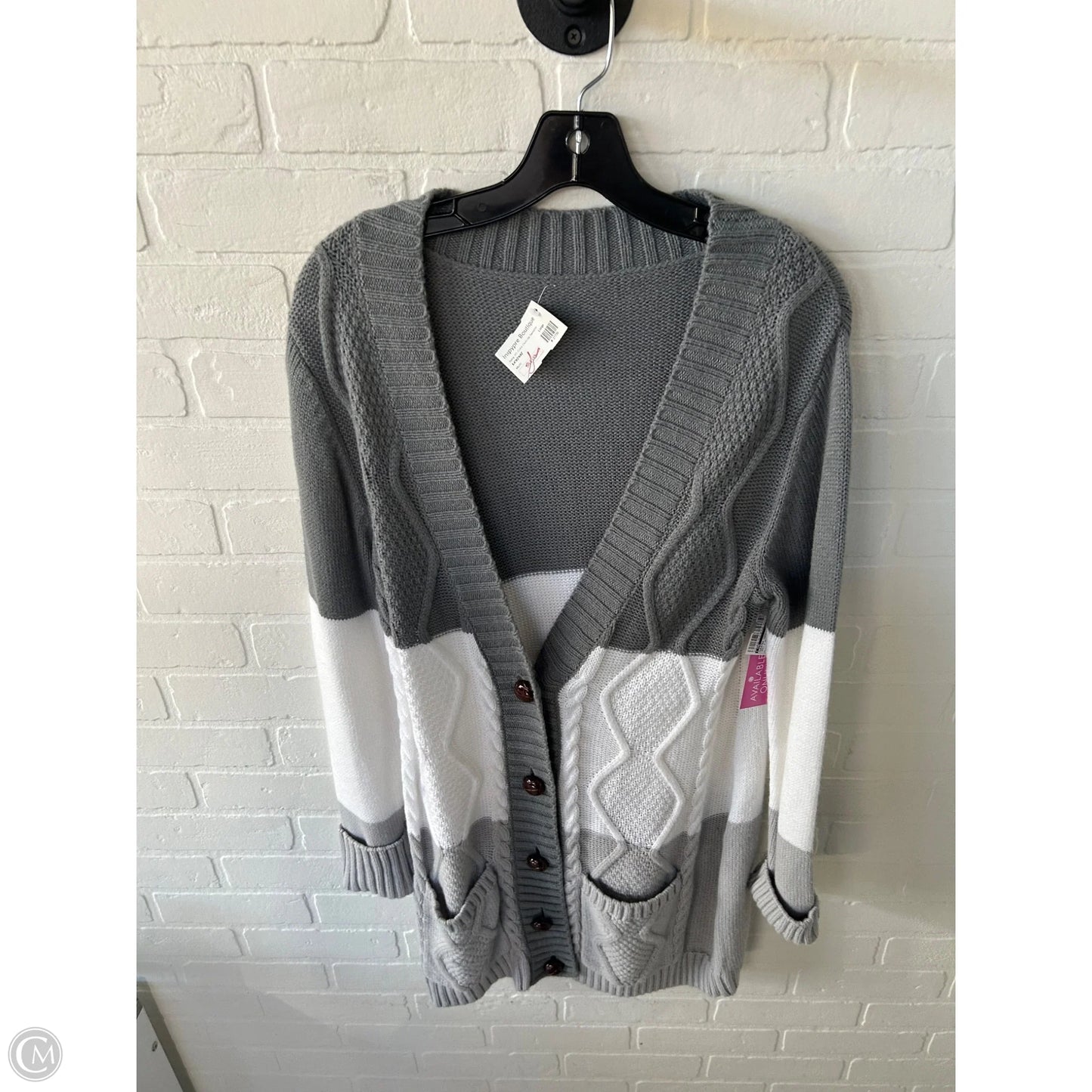 Sweater Cardigan By Cme In Grey & White, Size: L