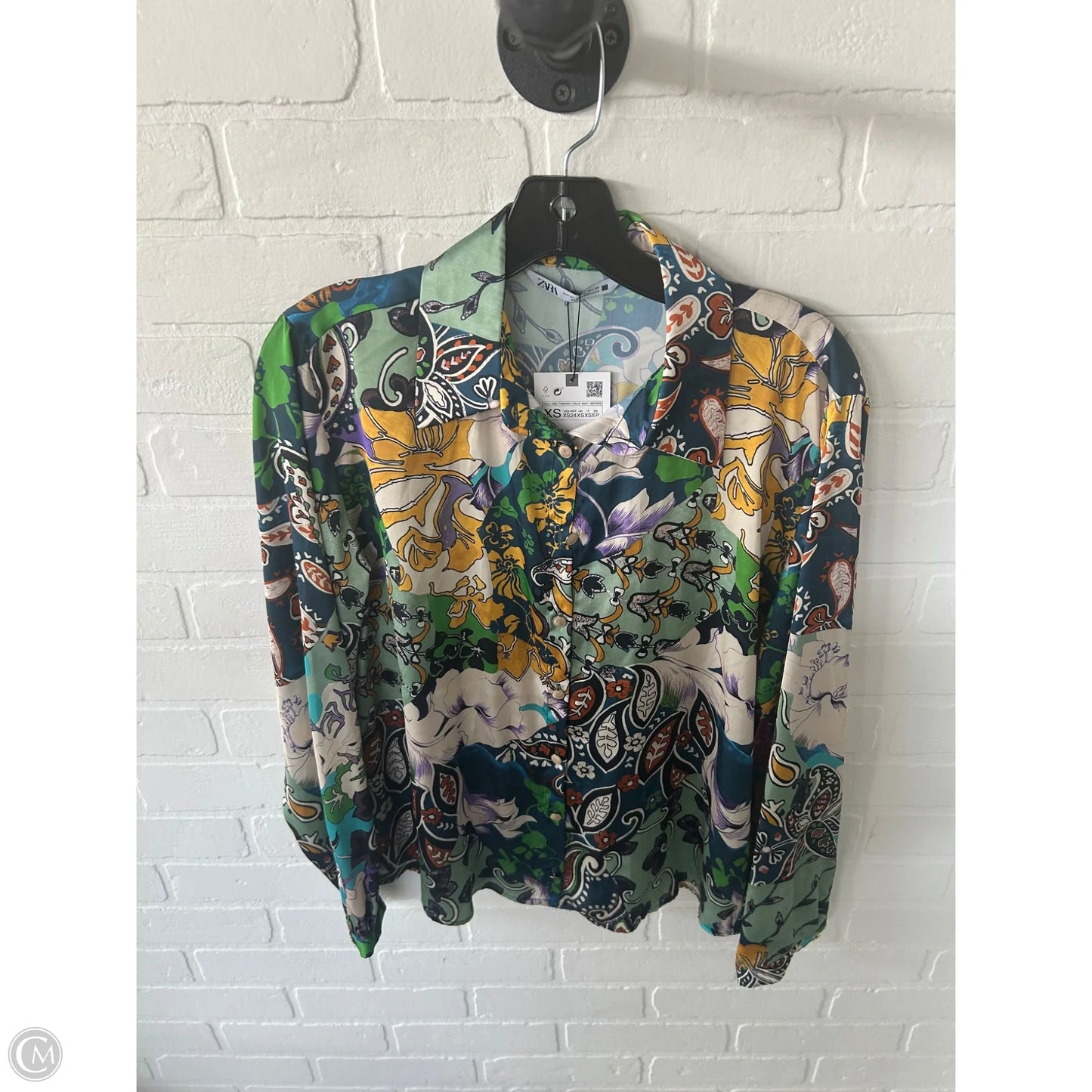 Top Long Sleeve By Zara In Green & Yellow, Size: Xs