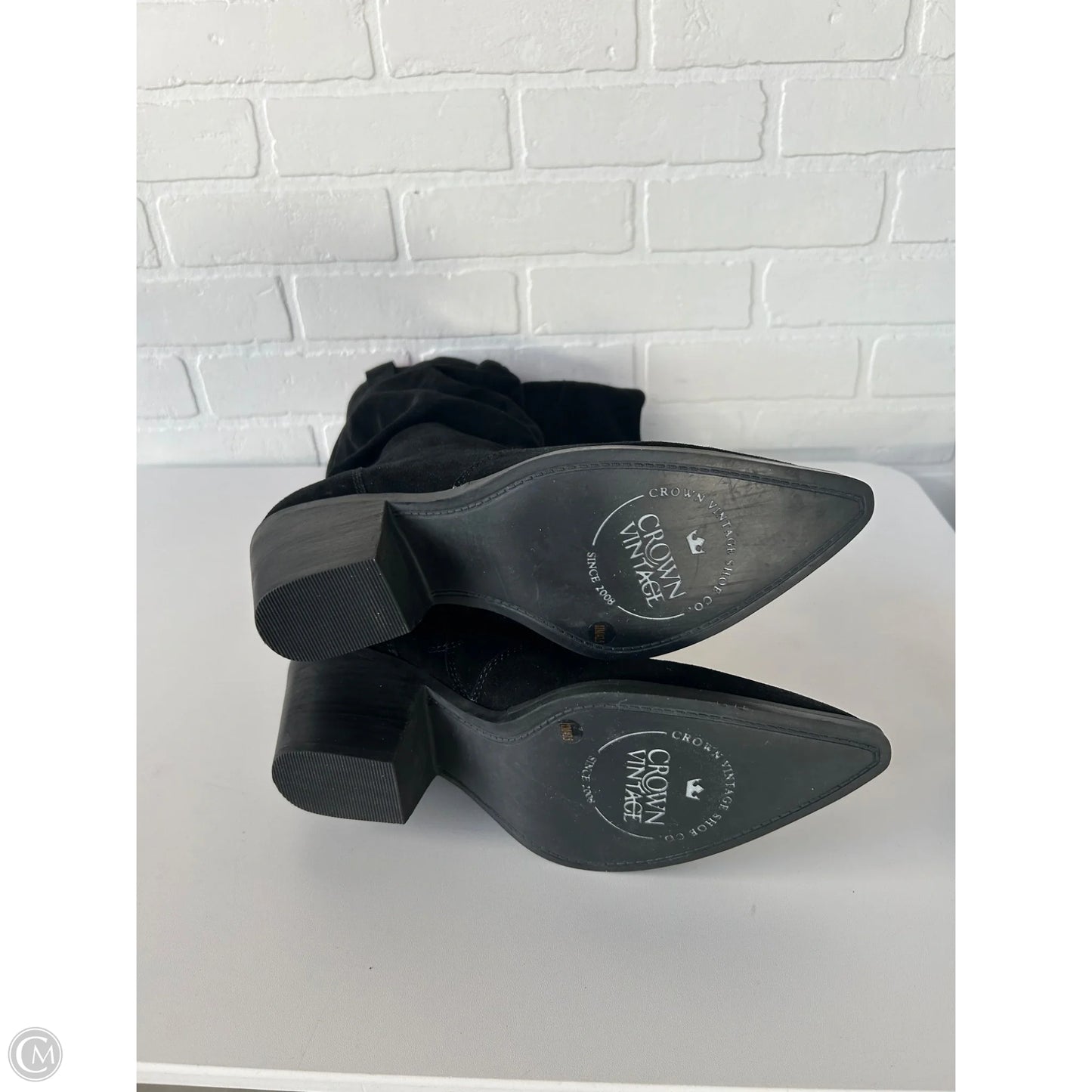 Boots Knee Heels By Crown Vintage In Black, Size: 11