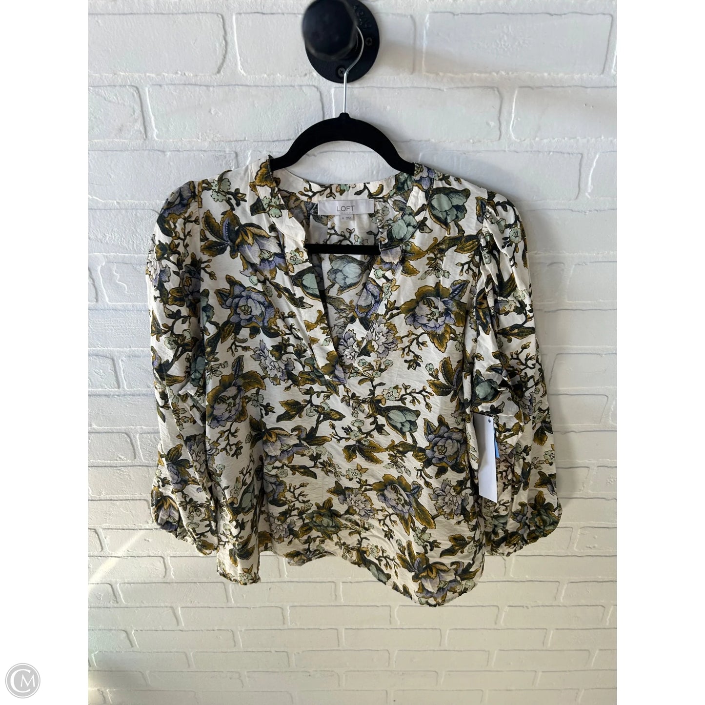 Top Long Sleeve By Loft In Green & Tan, Size: M