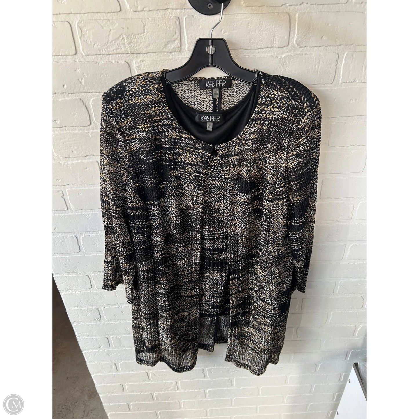 Top 2pc Long Sleeve By Kasper In Black & Gold, Size: Xl
